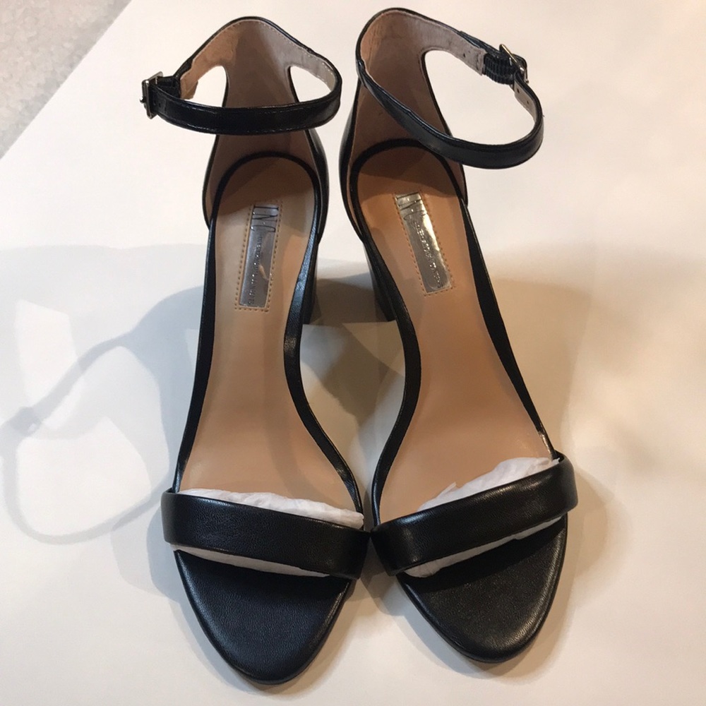 Ankle strap black leather heel size 8